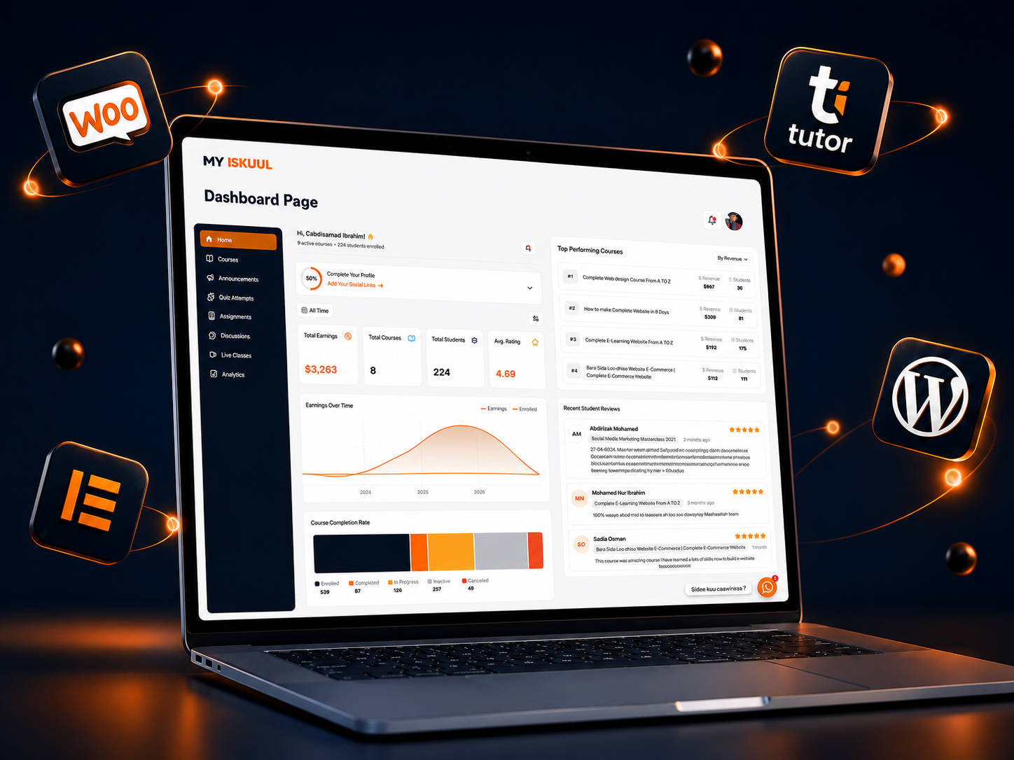 Student dashboard inside a Shumac e-learning website
