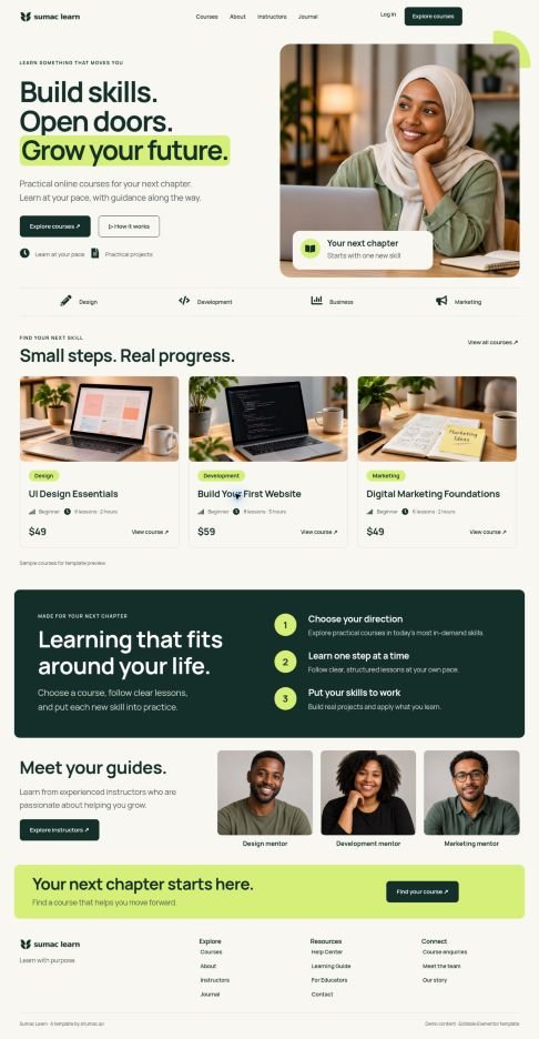 Actual Sumac Learn Elementor homepage screenshot