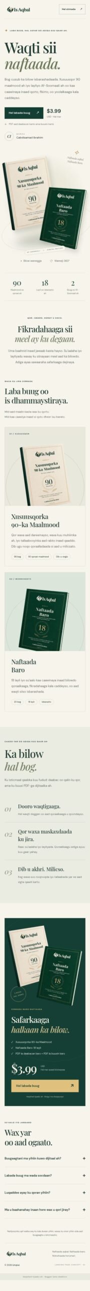 IsAqbal editable digital-book Elementor landing page, actual mobile preview.
