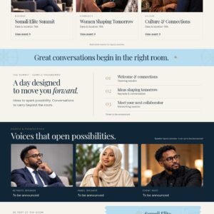 Somali Elite event homepage: actual editable Elementor desktop preview with illustrative demo content.