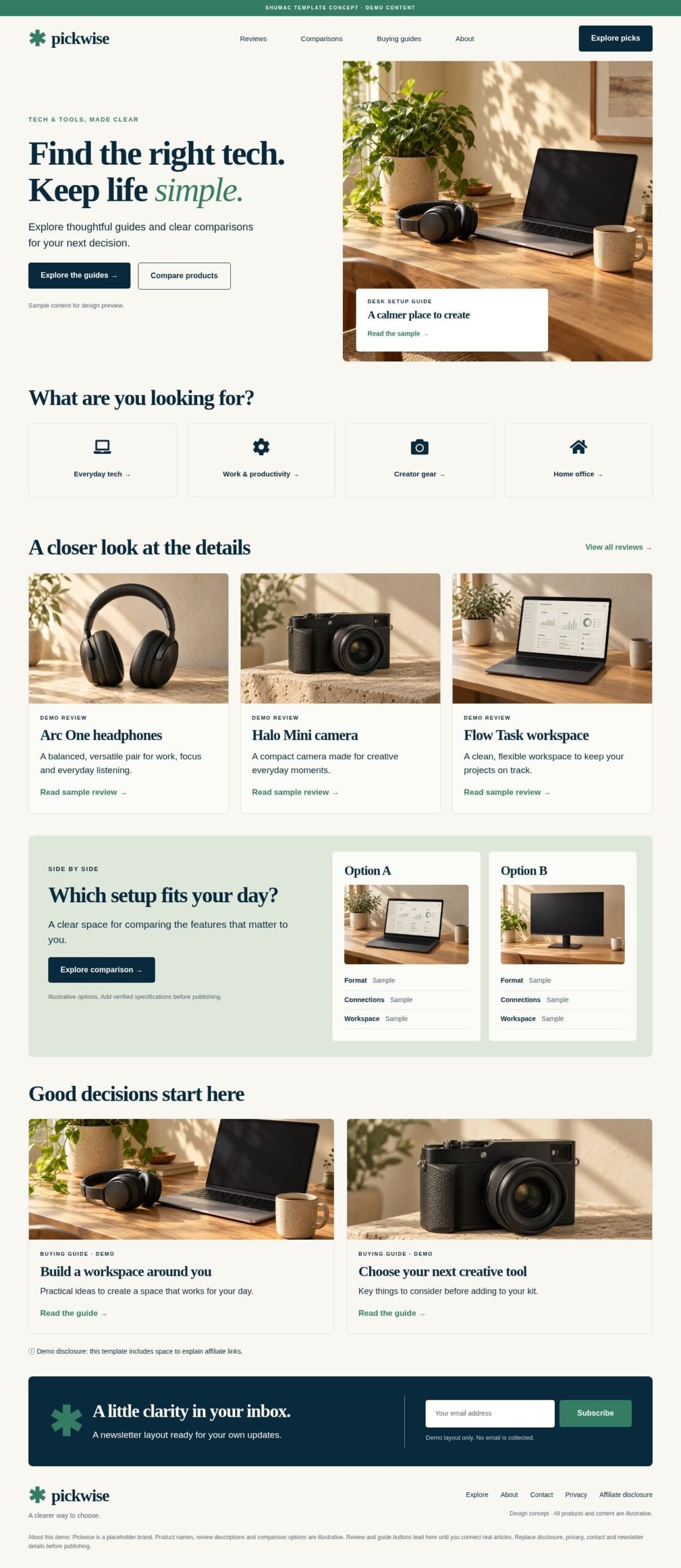 Pickwise editable Elementor homepage desktop preview.