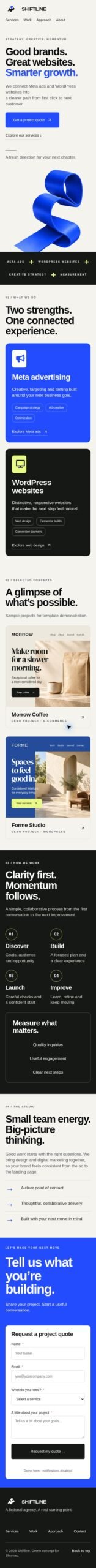 SHIFTLINE digital marketing agency: actual Mobile Elementor layout preview