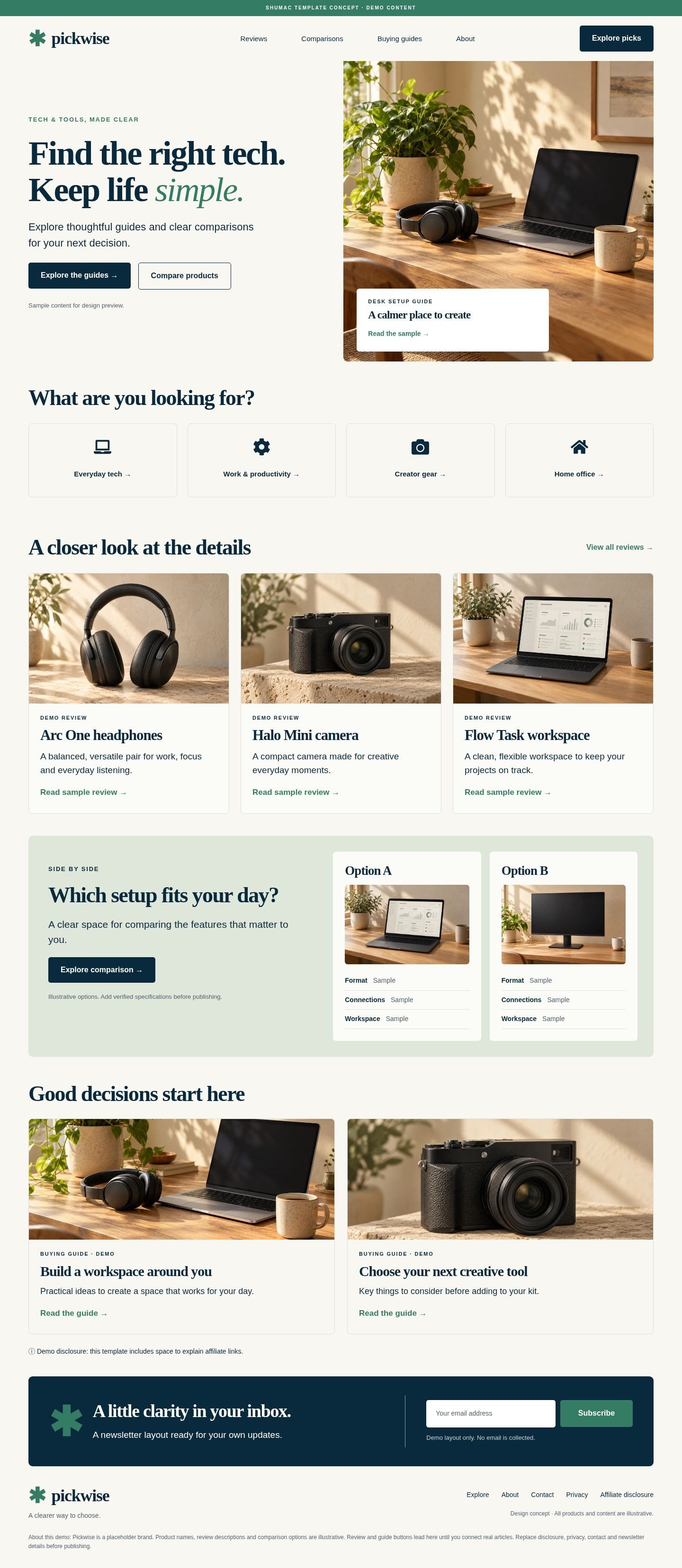 Full-page screenshot of the Pickwise template
