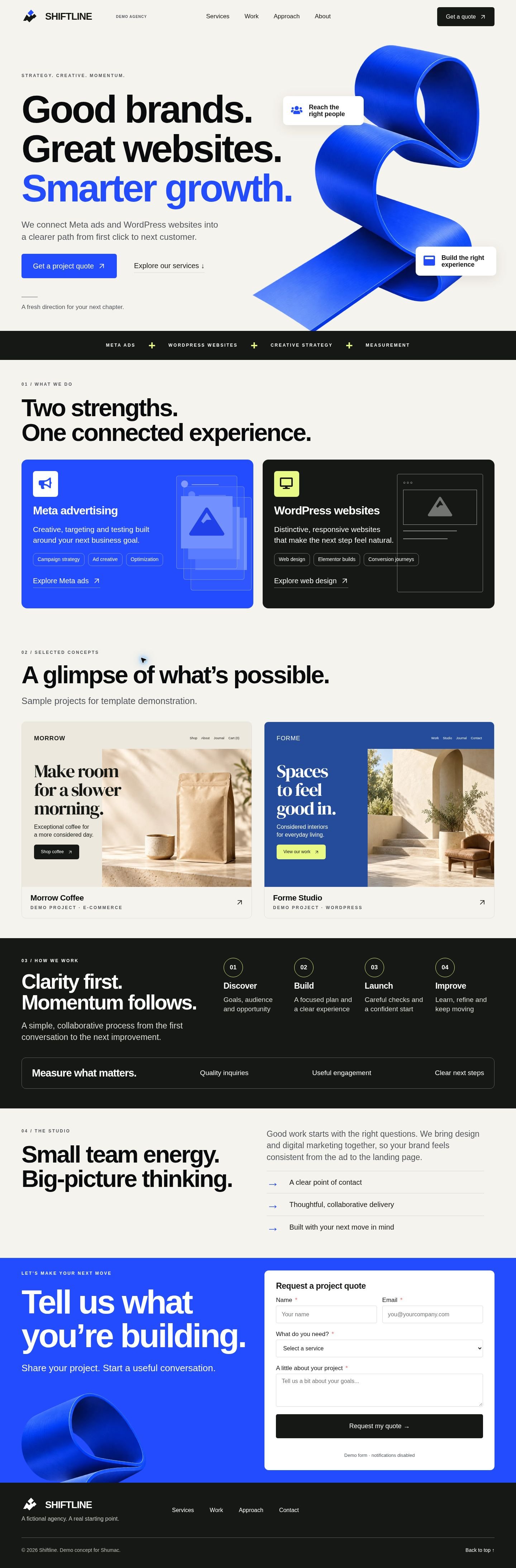 Full-page screenshot of the SHIFTLINE template