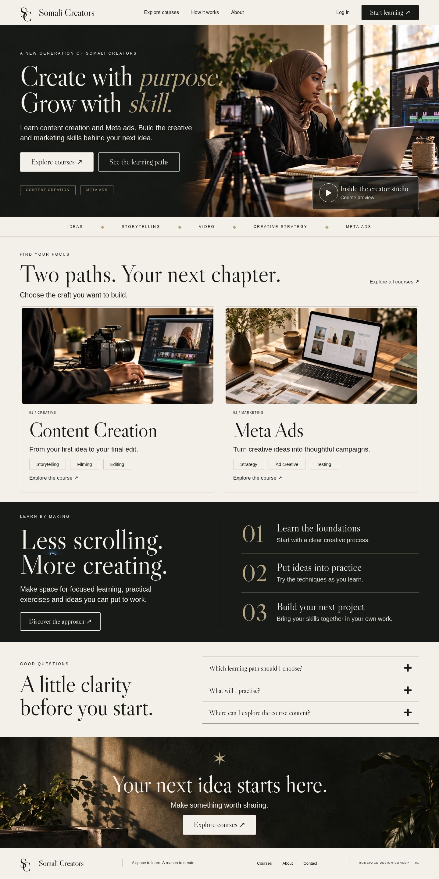 Full-page screenshot of the Somali Creators template